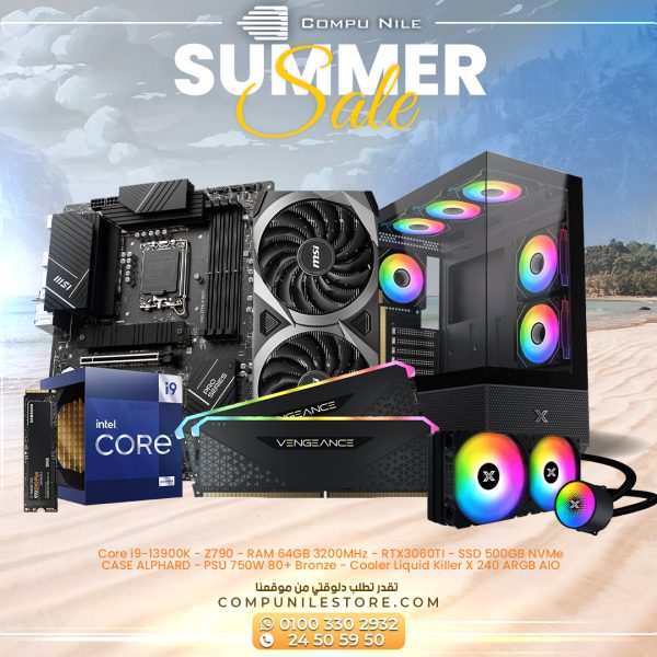 Core i9-13900K - Z790 - RAM 64GB 3200MHz - RTX3060TI - SSD 500GB NVMe CASE ALPHARD - PSU 750W 80+ Bronze - Cooler Liquid Killer X 240 ARGB AIO