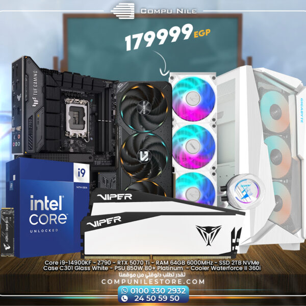 Core i9-14900KF - Z790 - RTX 5070 Ti - RAM 64GB 6000MHz - SSD 2TB NVMe Case C301 Glass White - PSU 850W 80+ Platinum  - Cooler Waterforce II 360i